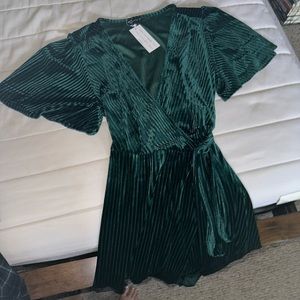 DARK GREEN VELVET WRAP DRESS